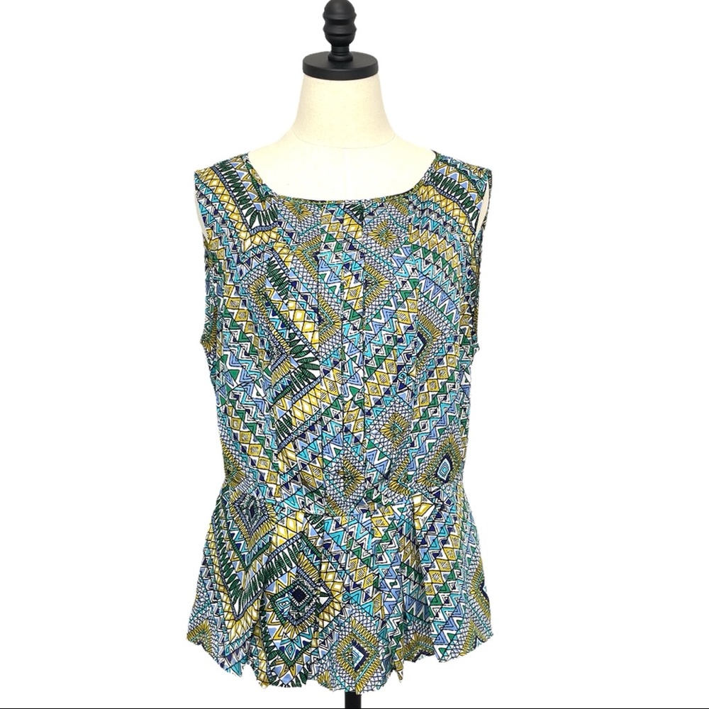 Nine West Suit Separates Sleeveless  Peplum Top Blues Greens and White Size XL